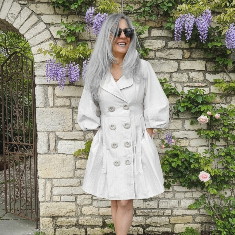 Max Mara Ex Cond & Pro Cleaned White-Silver Trench Dress Coat, S/M, $150